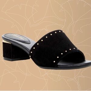 Calvin Klein Black Gold-Studded Mules